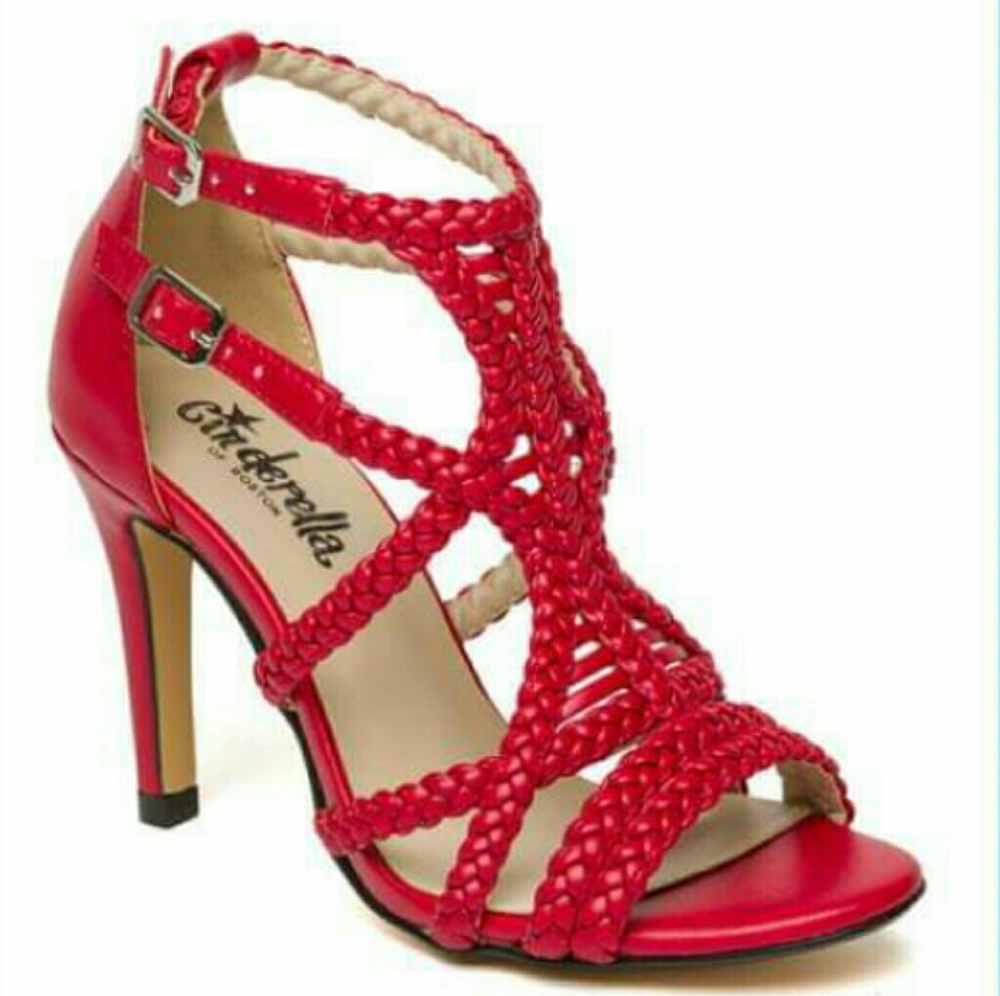 Red braided heels. Petite size.